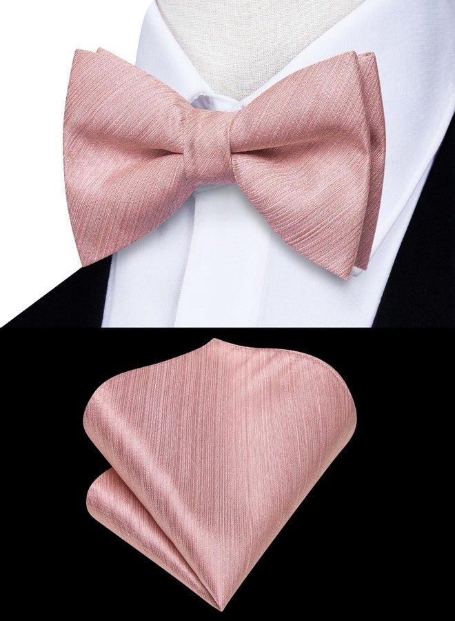 Hi-Tie Bow Ties for Boys Pre-Tied Silk Kids Bow Tie Adjustable Boys Bowties with Pocket Square Set for Wedding Party, Blush Pink, M - Image 2