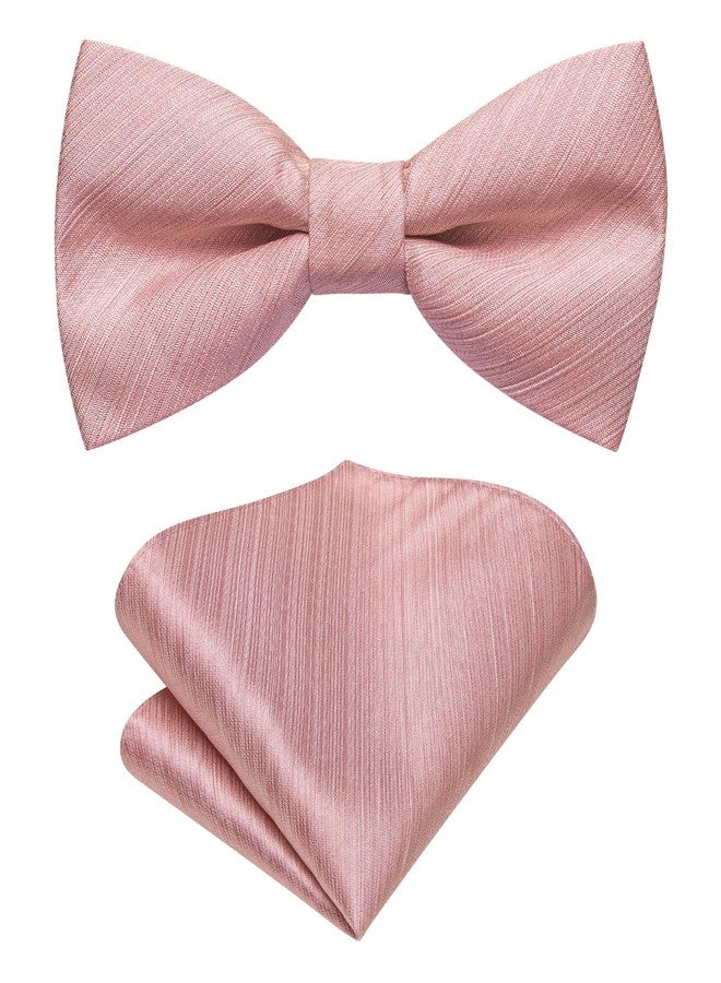 Hi-Tie Bow Ties for Boys Pre-Tied Silk Kids Bow Tie Adjustable Boys Bowties with Pocket Square Set for Wedding Party, Blush Pink, M - Image 1