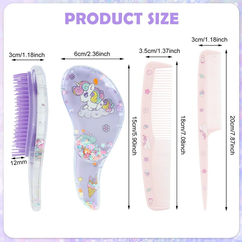 M'AYCREATE MAYCREATE® 3Pcs Girls Hair Brush Set Cute Unicorn Paddle Brush, Rat Tail Comb & 2 in 1 Styling Comb for Girls, Detangling & Hair Styling Kit - Image 2