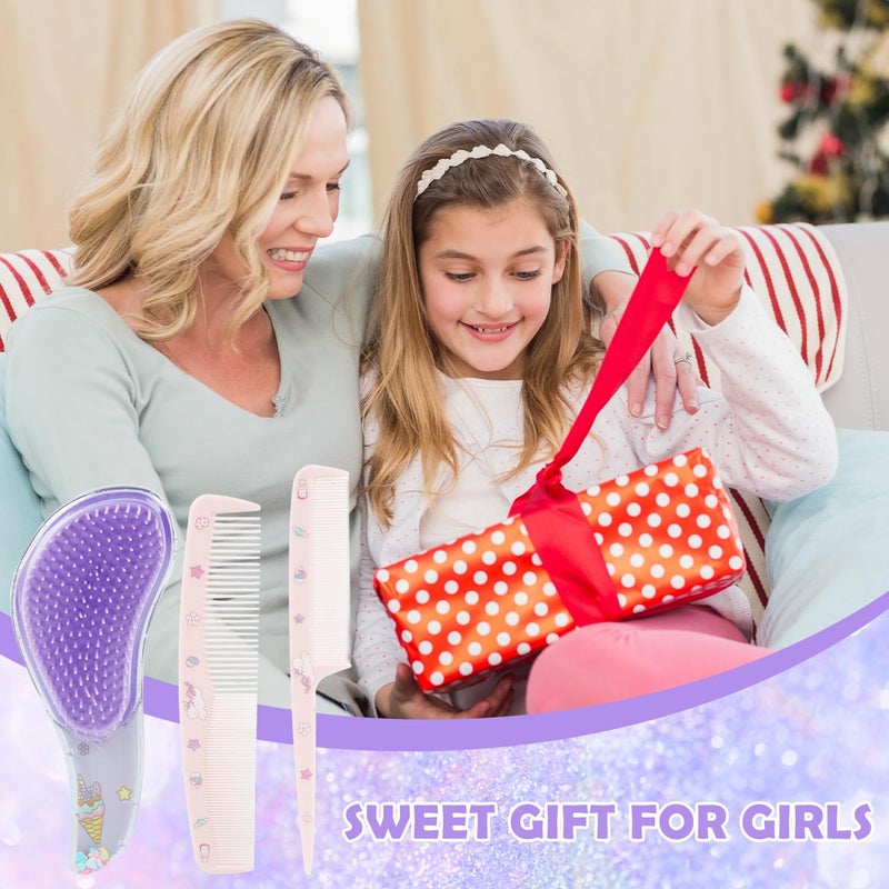 M'AYCREATE MAYCREATE® 3Pcs Girls Hair Brush Set Cute Unicorn Paddle Brush, Rat Tail Comb & 2 in 1 Styling Comb for Girls, Detangling & Hair Styling Kit - Image 5