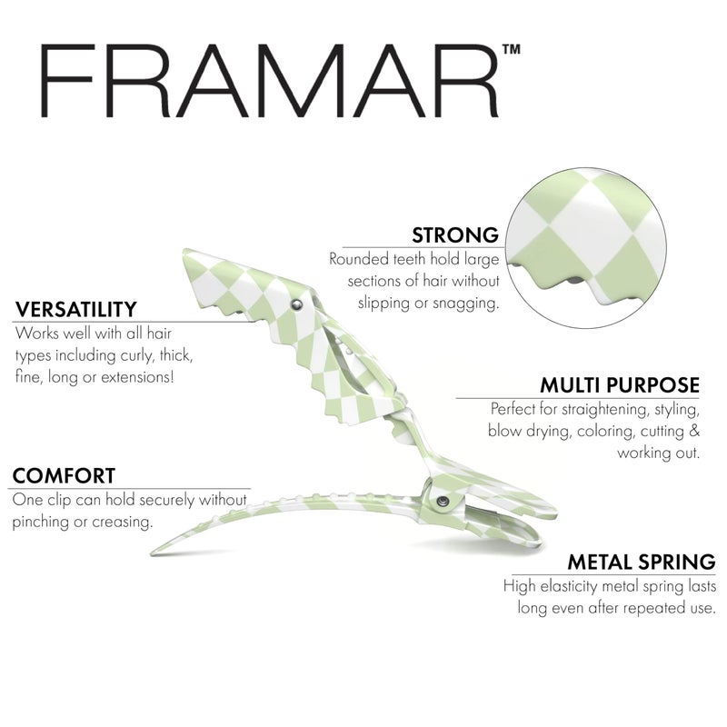 FRAMAR Alligator Clips For Hair Styling â€“ Professional Alligator Hair Clips For Women, Checkered Hair Clip For Women, Checkered Hair Clips For Styling â€“ Matte Firm Hold Without Slipping â€“ 4 Pack - Image 2