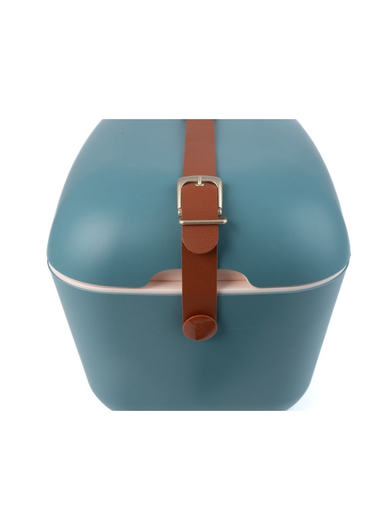 Polarbox® 12 L Ice Box - Portable, Rigid Thermal Insulated Cooler Box, For Outdoor Beach Picnic, Party Drinks & Food Use - Storage Box - Classic - Blue/Mustard Cooler with Brown Leather Strap - Image 2
