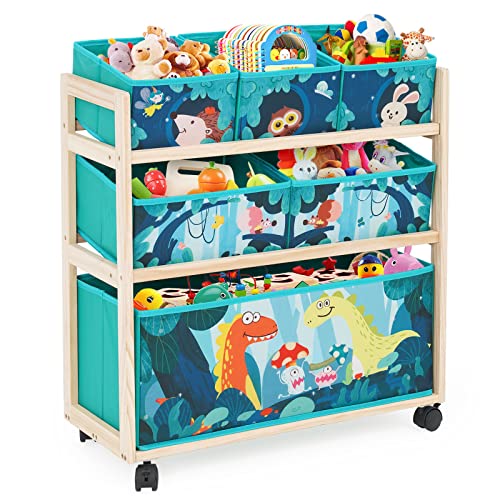 Jomifin kids Toy Storage Organizer with Wheels Utility Rolling Cart with Large Storage Capacity for Bedroom Toy Room Playroom Hold Toys Books Blankets Green - Image 1