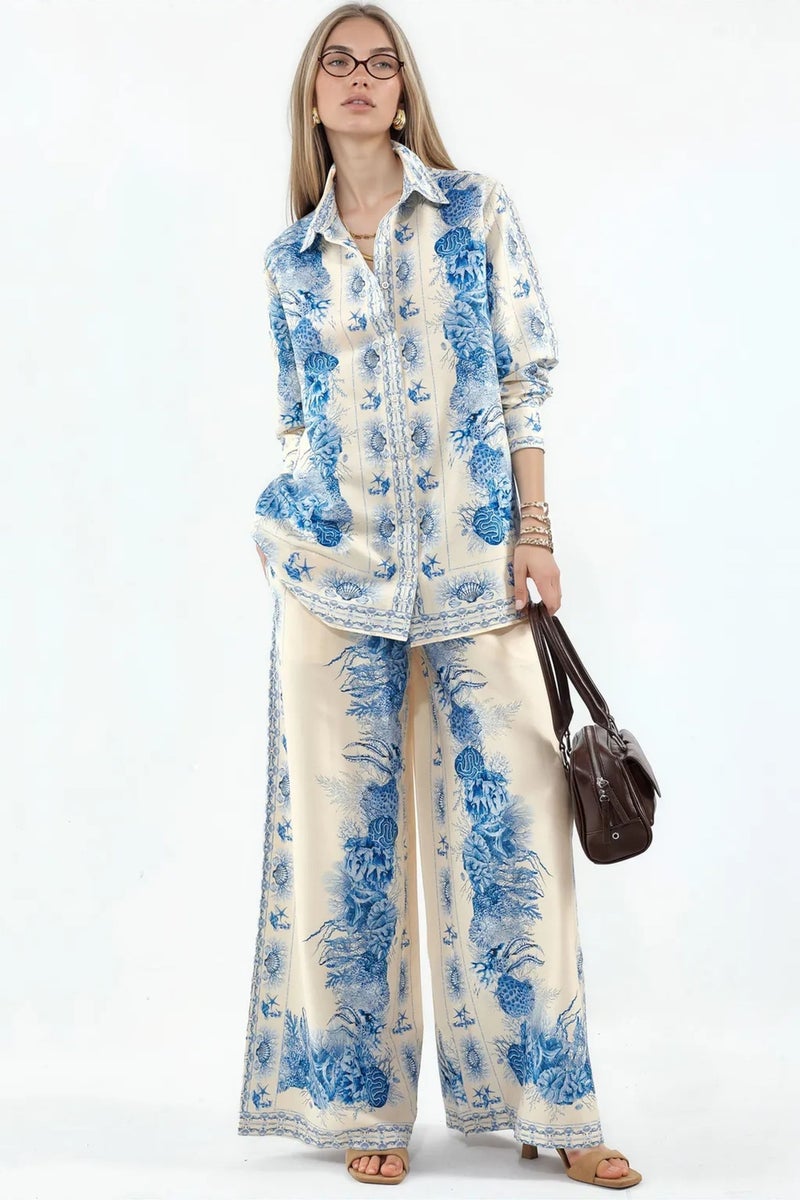 Jennyfer Floral Shirt And Wide-Leg Trousers Set - Image 1