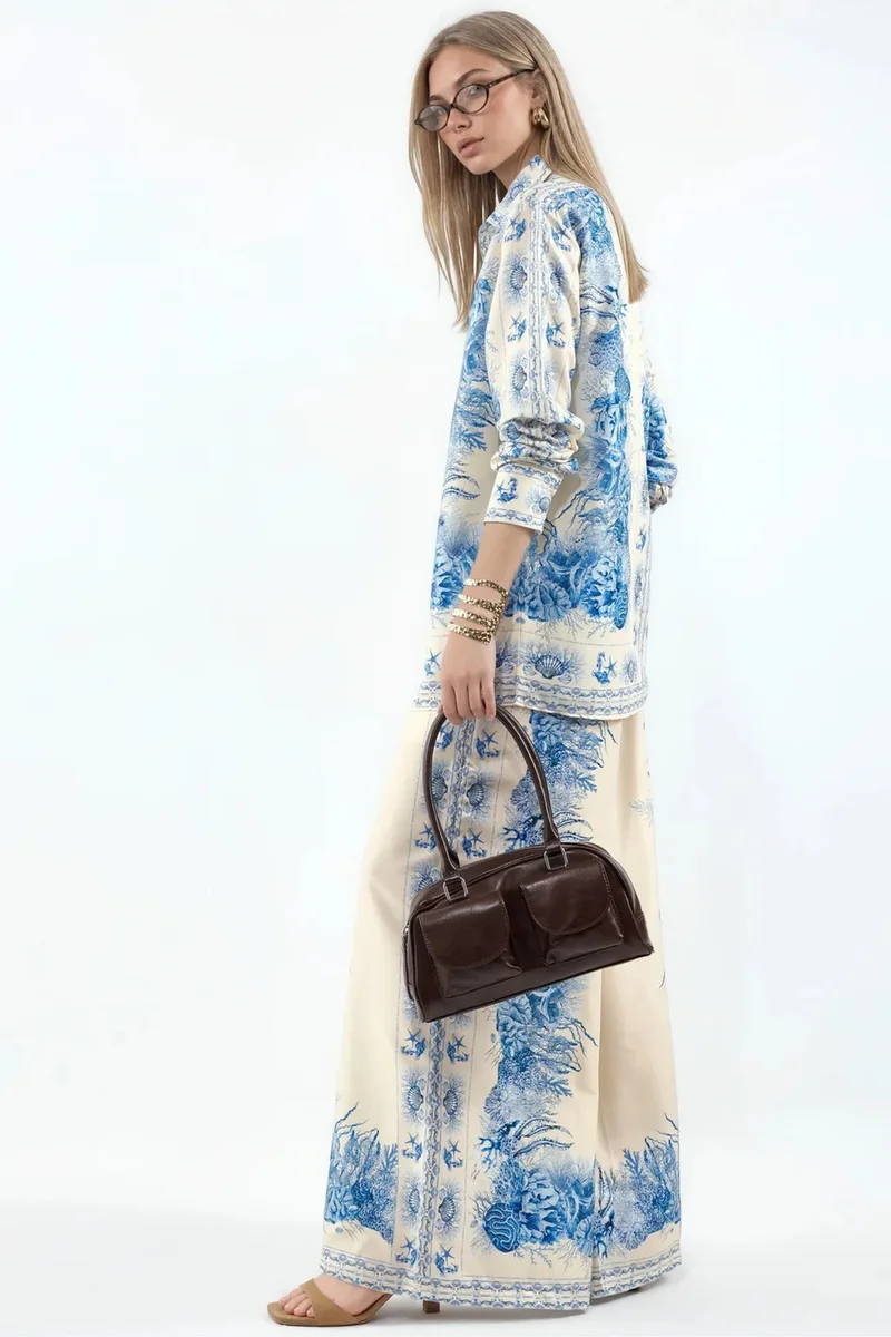Jennyfer Floral Shirt And Wide-Leg Trousers Set