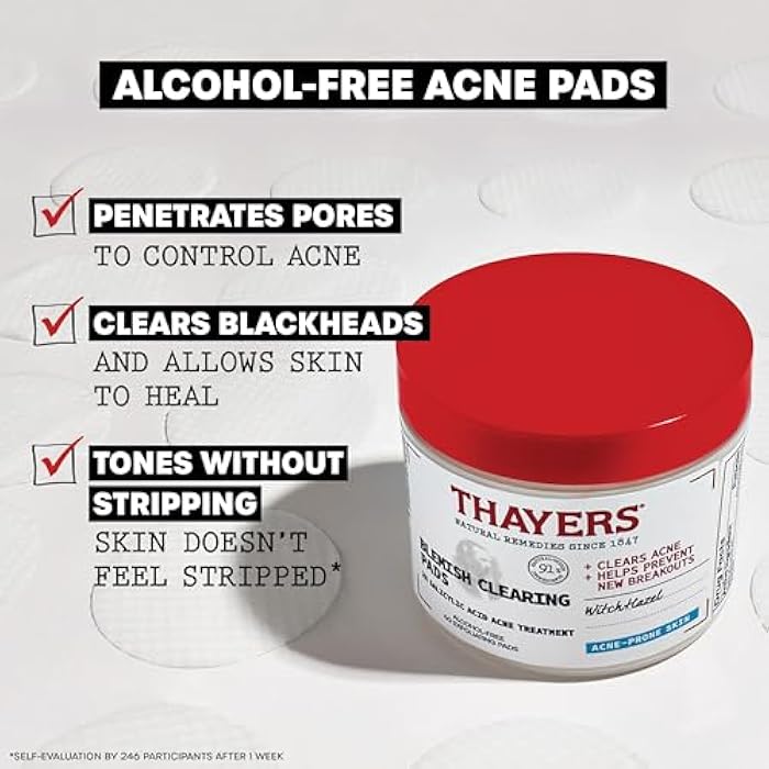 Thayers Blemish Clearing Acne Pads, Salicylic Acid Acne Treatment for Face, Pore Reducing, Exfoliating, and Soothing Skincare, Witch Hazel Toner Pads, 60 Ct - Image 2