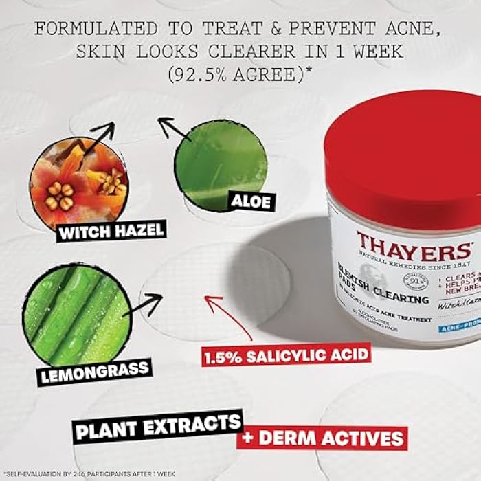 Thayers Blemish Clearing Acne Pads, Salicylic Acid Acne Treatment for Face, Pore Reducing, Exfoliating, and Soothing Skincare, Witch Hazel Toner Pads, 60 Ct - Image 3