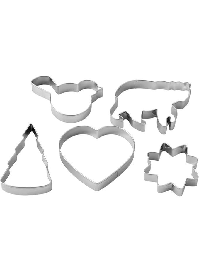PRINTSHOP4ME 5 Pcs Pastry Cookie Cutters Set With Mixed Shapes - Christmas Tree, Star,Bird,Heart And Bear Designed Cookie Cutters Set - Perfect For Cookies,Biscuit,Pastry Dough,Pie Crust,Fruits Fondant Homemade - Image 1