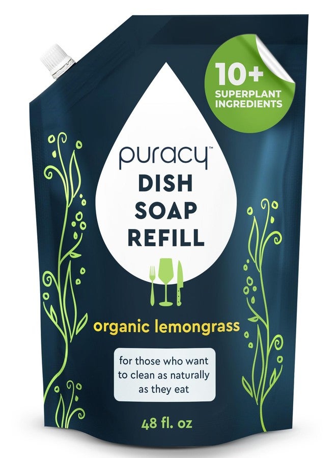 Puracy Natural Dish Soap Refill - Skin-Softening Plant-Based Liquid Dishwashing Detergent Soap, Clean-Rinsing Water-Sheeting Formula (Organic Lemongrass, 48 fl oz) - Image 1