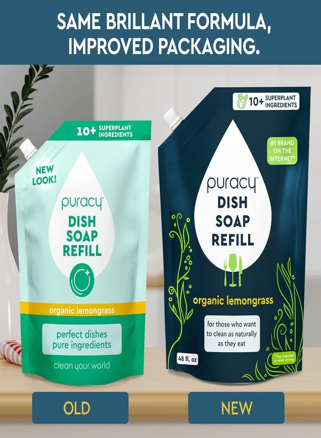 Puracy Natural Dish Soap Refill - Skin-Softening Plant-Based Liquid Dishwashing Detergent Soap, Clean-Rinsing Water-Sheeting Formula (Organic Lemongrass, 48 fl oz) - Image 3