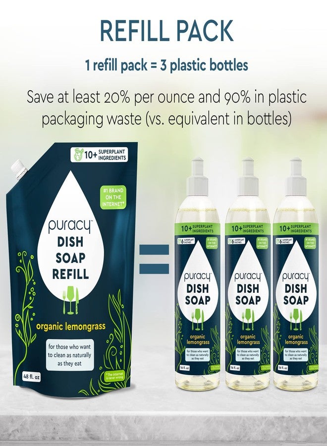 Puracy Natural Dish Soap Refill - Skin-Softening Plant-Based Liquid Dishwashing Detergent Soap, Clean-Rinsing Water-Sheeting Formula (Organic Lemongrass, 48 fl oz) - Image 5
