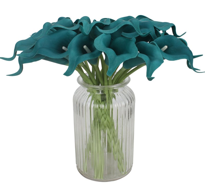 Duovlo 20pcs Calla Lily Bridal Wedding Bouquet Lataex Real Touch Artificial Flower Home Party Decor (Peacock Blue) - Image 3