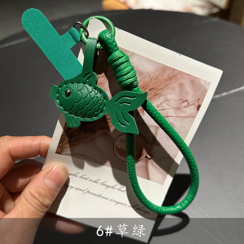 New Model of Phone Lanyard with Cute Leather Goldfish Design, DIY Phone Accessory, Keychain, Short Phone Strap - Image 1