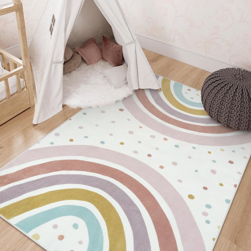 STARUIA Washable Rainbow Rug for Girls Bedroom Boho Classroom Rug Small 3x5 Area Rugs for Kids Room Soft Kids Carpet NonSlip Nursery Rugs for Playroom Tent Baby Dorm - Image 1