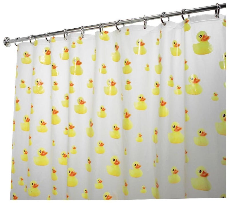 InterDesign iDesign PEVA Plastic Ducks Shower Curtain, PVC-Free Waterproof Liner for Kids', Guest, College Dorm, Master Bathroom, Polyethylene_vinyl_acetate, 72" x 72", Yellow and Orange - Image 1