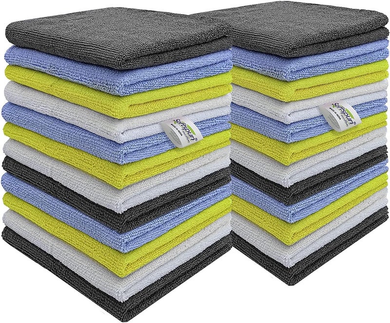 SOFTSPUN Microfiber Cleaning Cloths, 24 pcs 30x40cms 280GSM Multicolor! Highly Absorbent Lint and Streak Free Multi Purpose Wash Cloth for Kitchen Car Window Stainless Steel Silverware. - Image 1