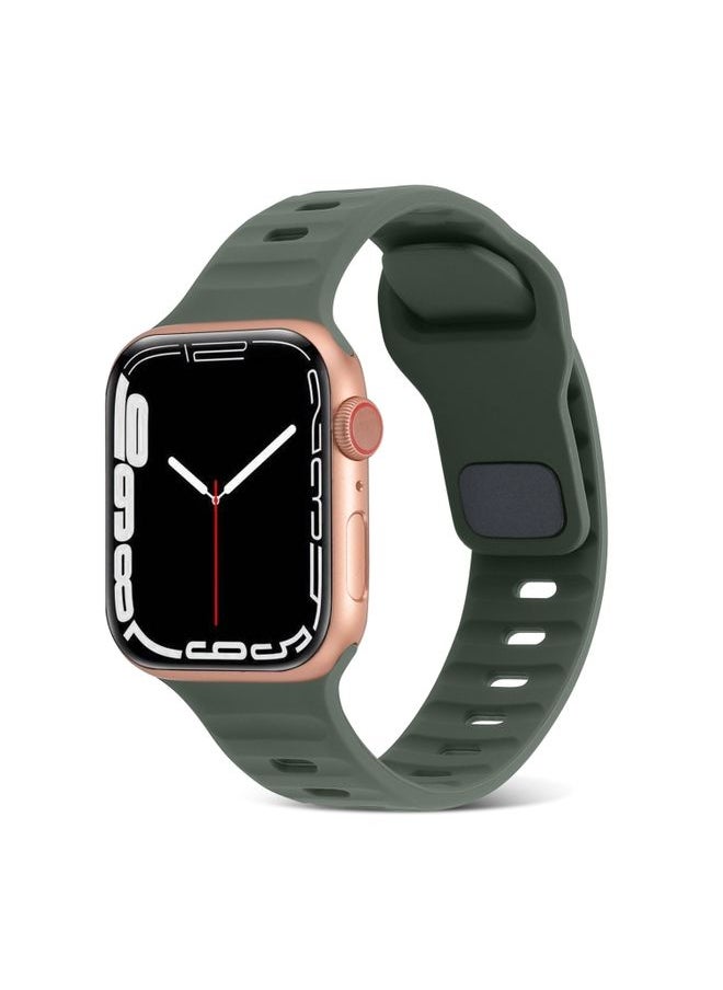 Generic Replacement Strap For Apple Watch Ultra 2 49mm Square Buckle Stripes Silicone Watch Band Army Green 