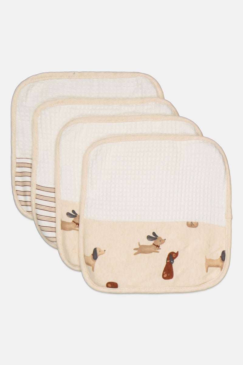 Rabbit + Bear Toddlers Girl 4 Pack Wash Cloths, Beige - Image 1