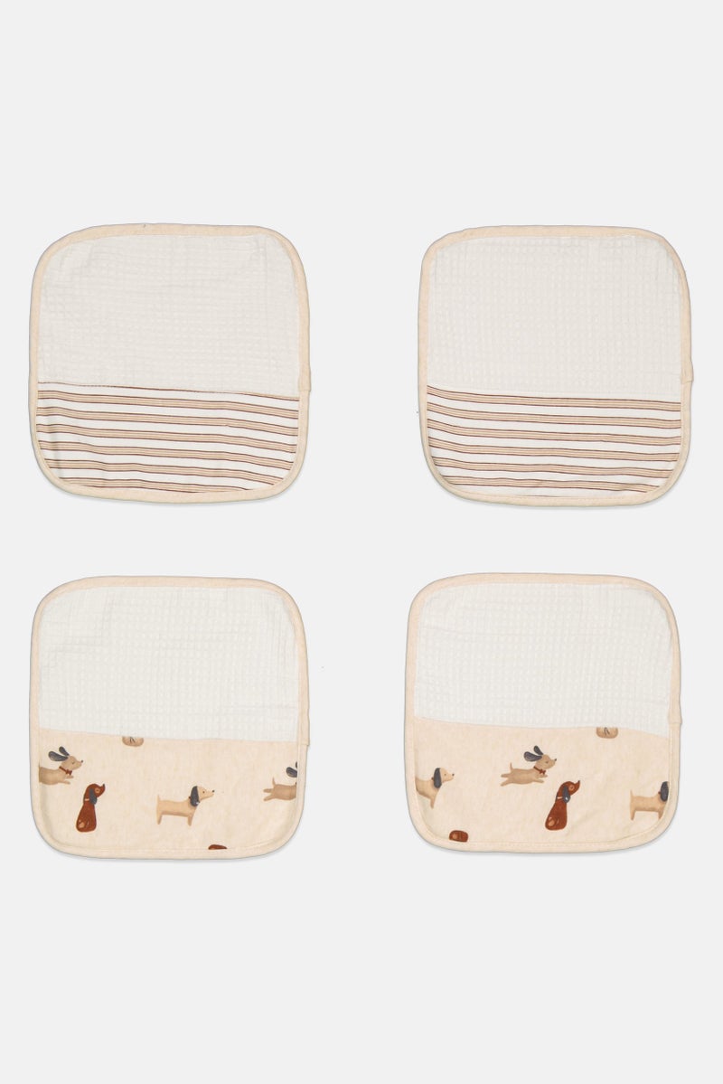 Rabbit + Bear Toddlers Girl 4 Pack Wash Cloths, Beige - Image 2