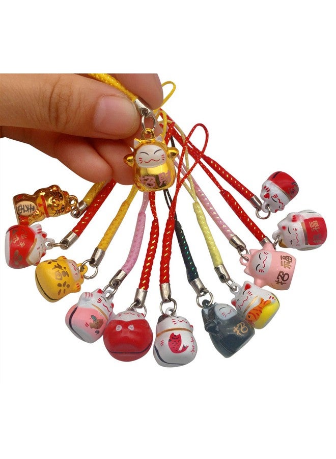 EatingBiting 12Pcs Random Fortune Lucky Japanese Beckoning Cat Maneki Neko Keyring Keychain Key Rings, Fengshui Fortune Lucky Cat Kitty Key Chains Keyrings Keychain Good Health Mascot Avoid Evil - Image 1