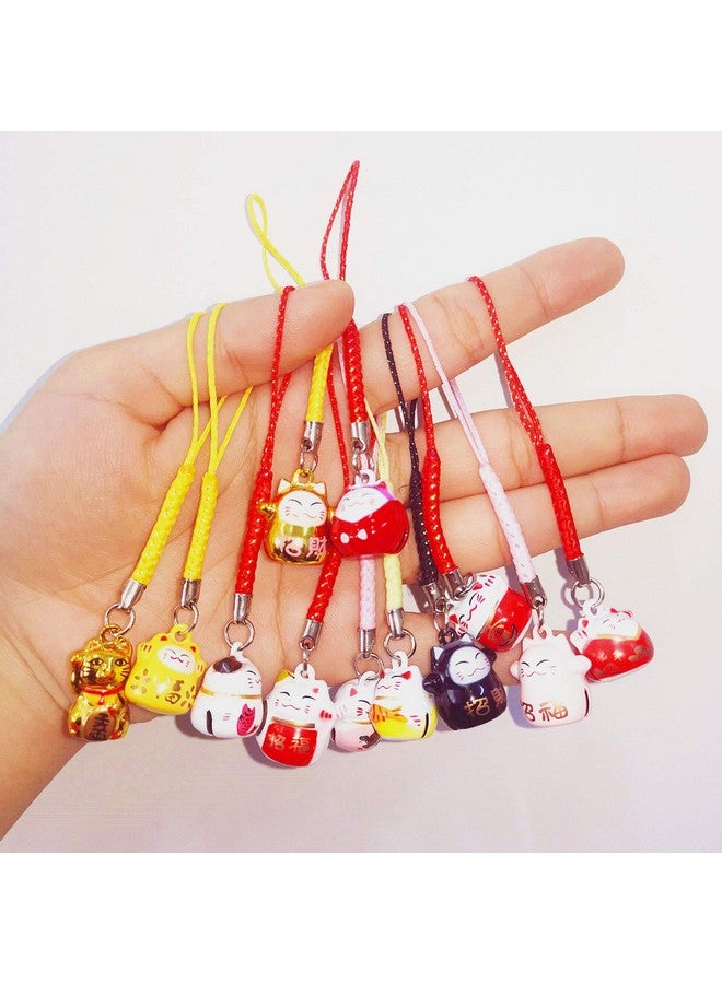 EatingBiting 12Pcs Random Fortune Lucky Japanese Beckoning Cat Maneki Neko Keyring Keychain Key Rings, Fengshui Fortune Lucky Cat Kitty Key Chains Keyrings Keychain Good Health Mascot Avoid Evil - Image 5