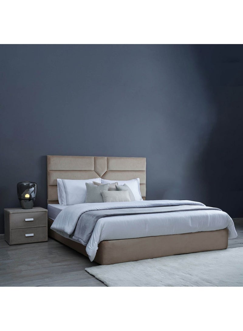 Karnak Estella Premium Upholstered Velvet Bed Frame Bedroom Furniture Strong And Sturdy Modern Design Wooden Bed | Quiet & Comfortable Bed (Queen - 160x200cm, Beige) - Image 1