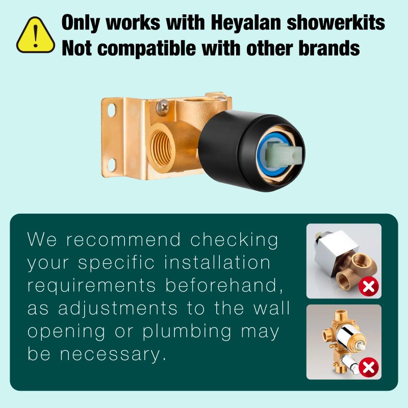 Heyalan Shower Faucet Set with Valve Kit,8 Inch Bathroom Rainfall Shower Head and Handle Set System Trim Kit,Female Thread Valve Single Function,Matte Black - Image 2