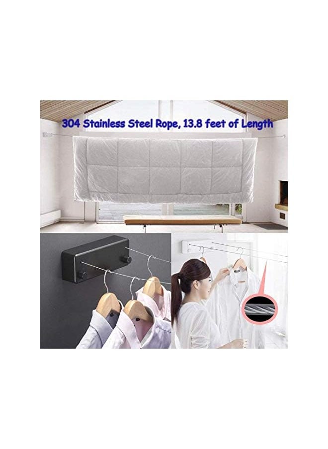 HOMEMEDICARE - Retractable Clothesline Indoor/Outdoor Abs Case+Aluminum Dryer Clothes Line With Adjustable 4.2M Stainless Steel Double Rope 30Kg LoadBearing Invisible Wall Mounted Laundry Drying Rack - Image 1