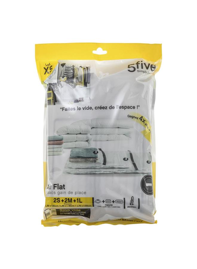 Five Simply Smart 5-Piece Air-Flat Zipper Closure Vacuum Storage Bag Set Clear 160323 - Image 5