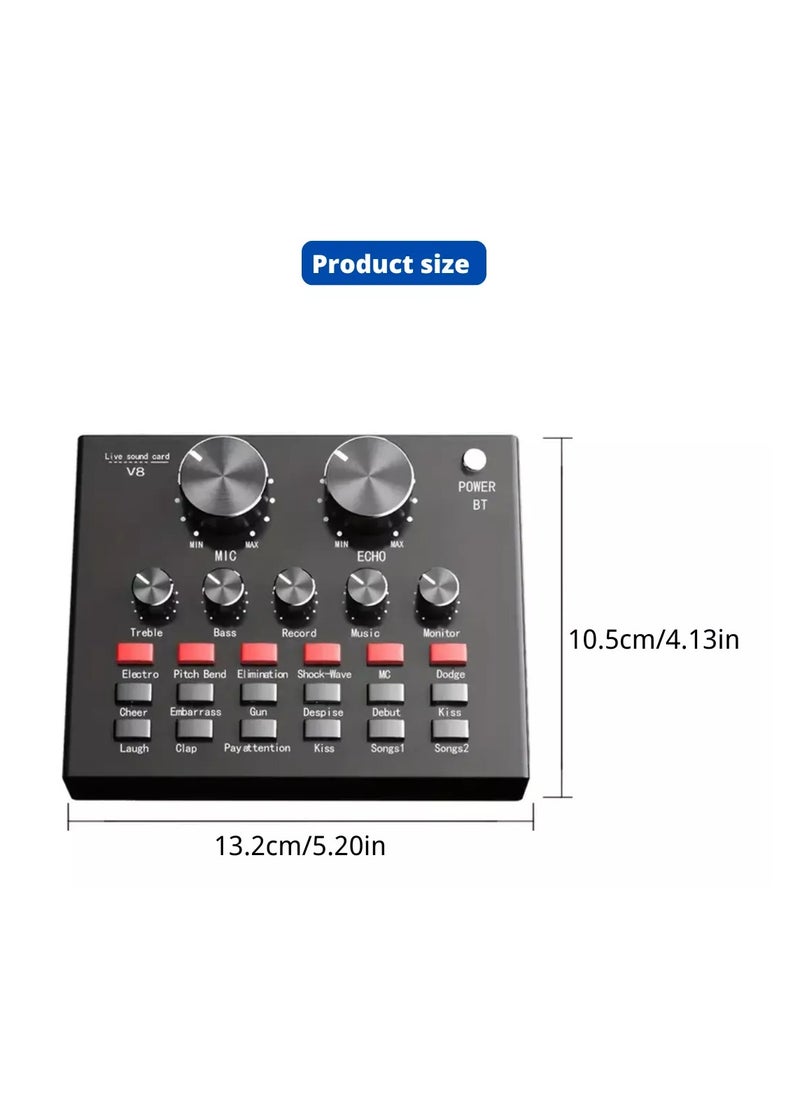 Generic V8 Podcast Live Sound Card, Multiple Sound Effects Voice Changing Mini Sound Mixer Board for Live Streaming Home KTV Singing  - Image 2