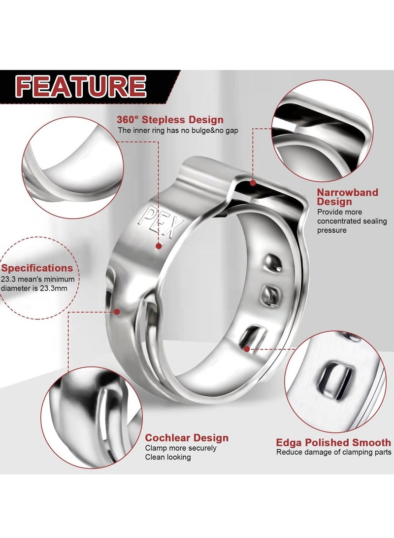 60 Pack 0.5 Inch PEX Cinch Clamps, Premium 304 Stainless Steel PEX Crimp Rings, Secure PEX Tubing Pipe Fittings Connection, PEX Fitting Clamps Pinch Ring - Image 3