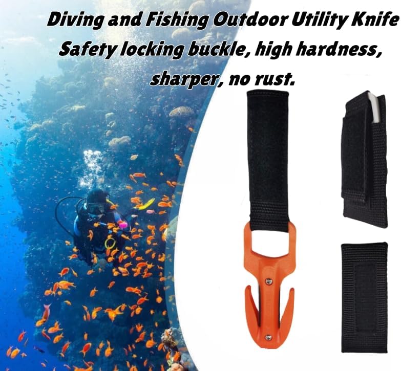 مقص آمن للغوص والتزلج على الأمواج Pisto Dive & Surf Safety Twin Line Cutter مقبض من البولي بروبيلين (PP) + هيكل واقي شفرة من الفولاذ الكربوني للغوص تحت الماء وشباك الصيد - اللون برتقالي - Image 4