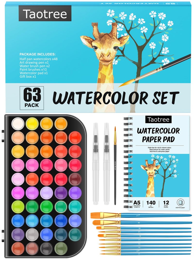 Taotree Watercolor Paint Set 48 Colors Watercolors Kit Water Colors with 10 Paint Brushes Brush Pens Palette Drawing Pad Painting Supplies Adults Artist Drawing Painting - Image 2
