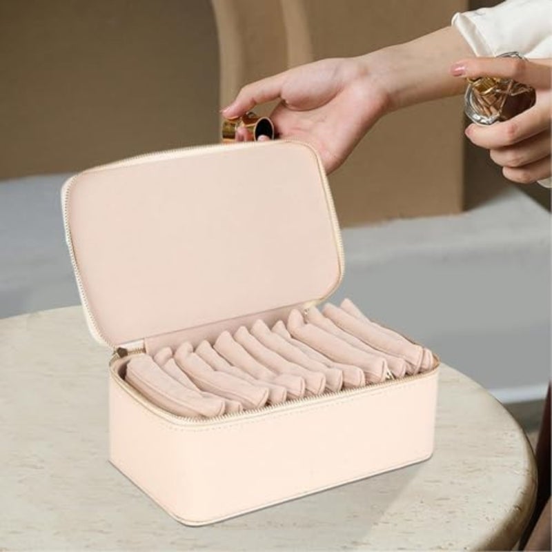 Jewelry Organizer Travel Case, PU Leather 12 Zipper Velvet Bags for Women, Valentine's Day Marriage Birthday Gift, Creamy White Jewelry Box for Girls - Image 4