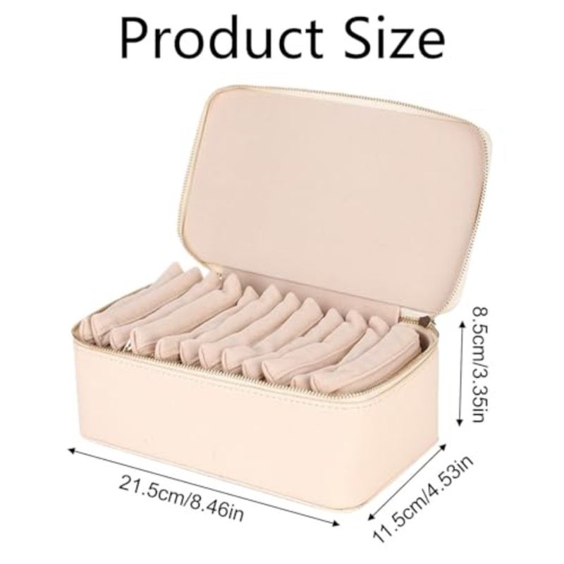 Jewelry Organizer Travel Case, PU Leather 12 Zipper Velvet Bags for Women, Valentine's Day Marriage Birthday Gift, Creamy White Jewelry Box for Girls - Image 5