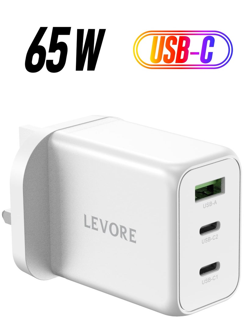 ليفور شاحن حائط ليفور بمنفذي 65 وات 2XUSB-C و 30 وات 1XUSB-A - أبيض - Image 1