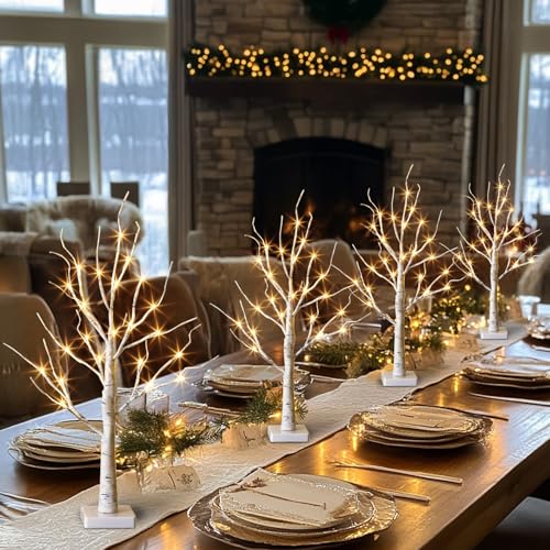 PABIPABI Lighted Birch Tree with LED Lights Christmas Decorations Small Artificial Bonsai Tree Lights with Timer LED Tabletop Trees for Home Wedding Decor - Image 3