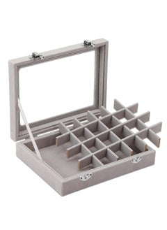 Velvet Jewelry Tray with Clear Glass Lid, 24 Grid Earring and Ring Organizer Box for Drawer Storage and Showcase Display