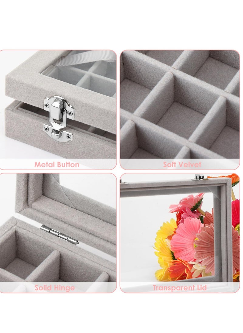 SYOSI - Velvet Jewelry Tray with Clear Glass Lid, 24 Grid Earring and Ring Organizer Box for Drawer Storage and Showcase Display - Image 1