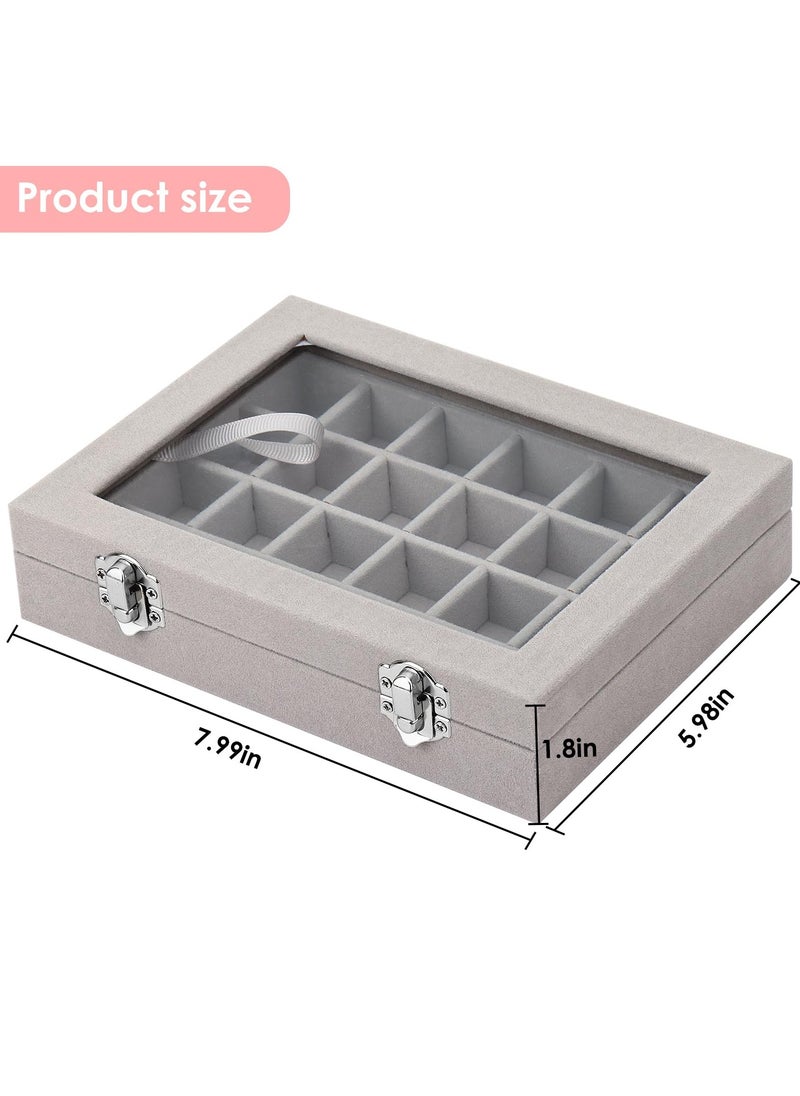 SYOSI - Velvet Jewelry Tray with Clear Glass Lid, 24 Grid Earring and Ring Organizer Box for Drawer Storage and Showcase Display - Image 1