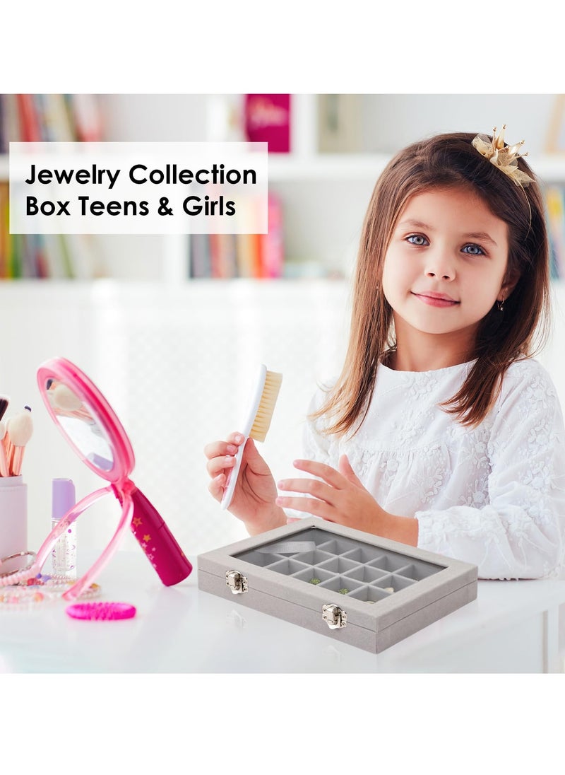 SYOSI - Velvet Jewelry Tray with Clear Glass Lid, 24 Grid Earring and Ring Organizer Box for Drawer Storage and Showcase Display - Image 1