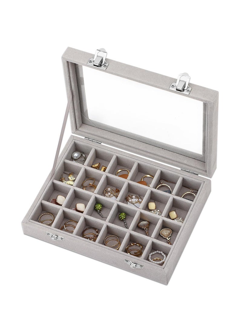 SYOSI - Velvet Jewelry Tray with Clear Glass Lid, 24 Grid Earring and Ring Organizer Box for Drawer Storage and Showcase Display - Image 1