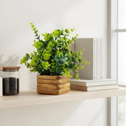 fancymart Artificial Plant Eucalyptus Leaves in Wooden Pot Perfect Potted Decoration for Home Living Room & Office Spaces Height - 29cm… - Image 2