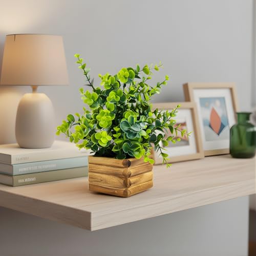 fancymart Artificial Plant Eucalyptus Leaves in Wooden Pot Perfect Potted Decoration for Home Living Room & Office Spaces Height - 29cm… - Image 4