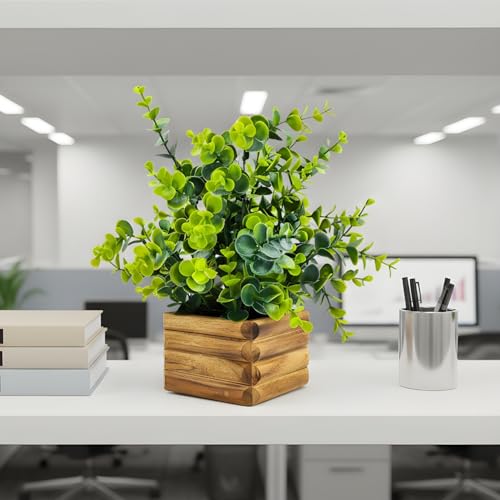 fancymart Artificial Plant Eucalyptus Leaves in Wooden Pot Perfect Potted Decoration for Home Living Room & Office Spaces Height - 29cm… - Image 3