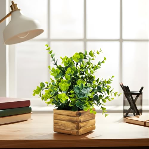 fancymart Artificial Plant Eucalyptus Leaves in Wooden Pot Perfect Potted Decoration for Home Living Room & Office Spaces Height - 29cm… - Image 5