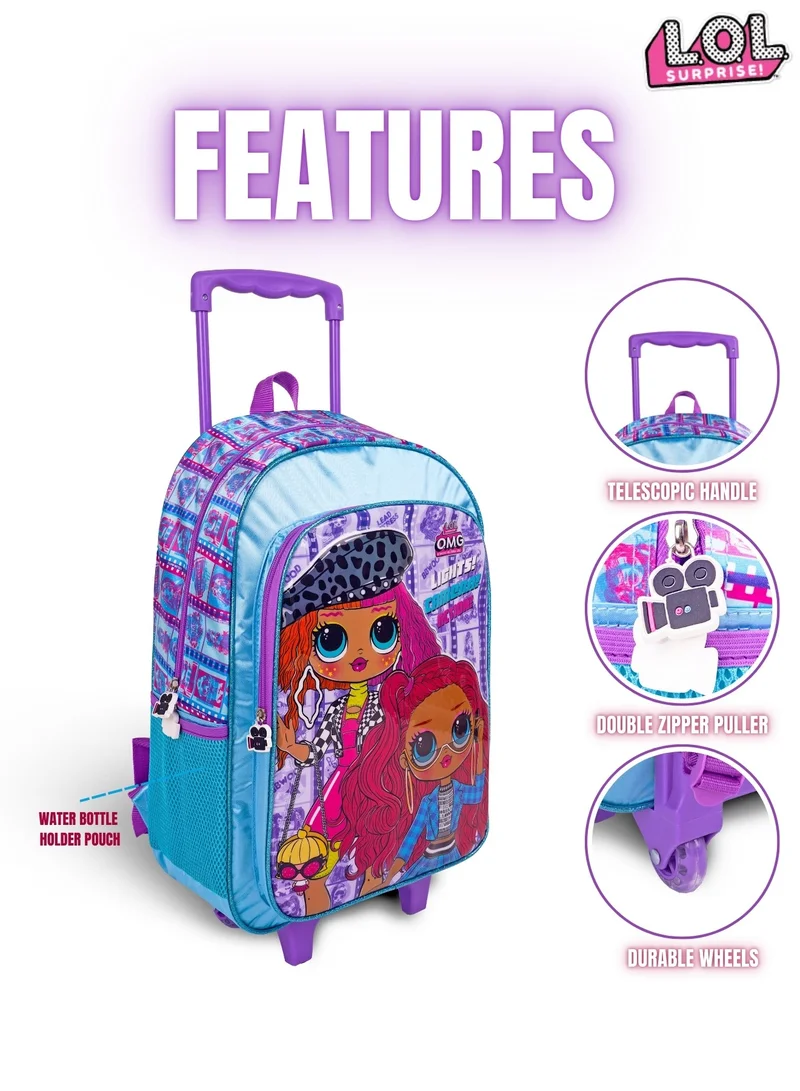 MGA LOL-OMG  18 Inch Kids 3-in-1 Trolley School Bag Set - Ergonomic Backpack, Insulated Lunch Bag & Pencil Case,Lightweight, Durable, Students 6+ - Perfect for Travel & School,For Girls