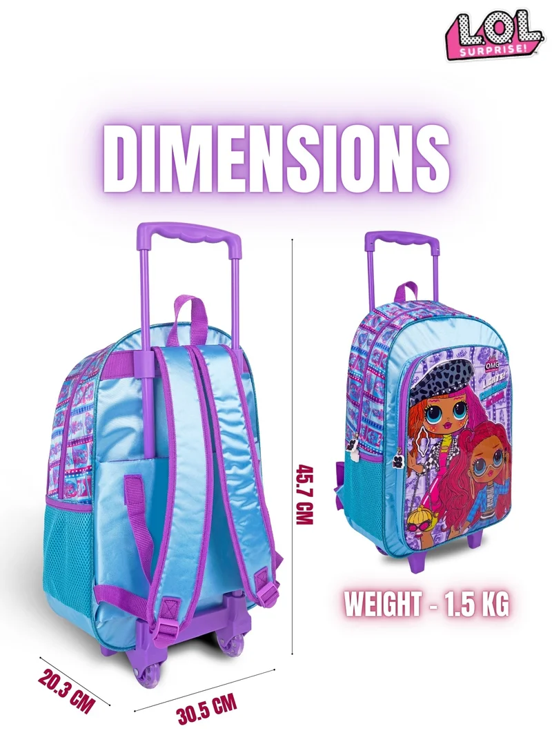 MGA LOL-OMG  18 Inch Kids 3-in-1 Trolley School Bag Set - Ergonomic Backpack, Insulated Lunch Bag & Pencil Case,Lightweight, Durable, Students 6+ - Perfect for Travel & School,For Girls