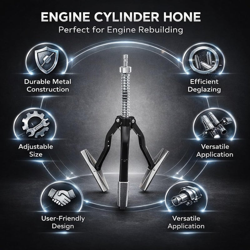 Engine Cylinder Deglazing Tool Adjustable Honer 2 - 1 / 4 to 7in with 3 Jaws and 220 Grit Stones - Precise Cylinder Glaze Breaking for Automotive Engine Repair - Image 3