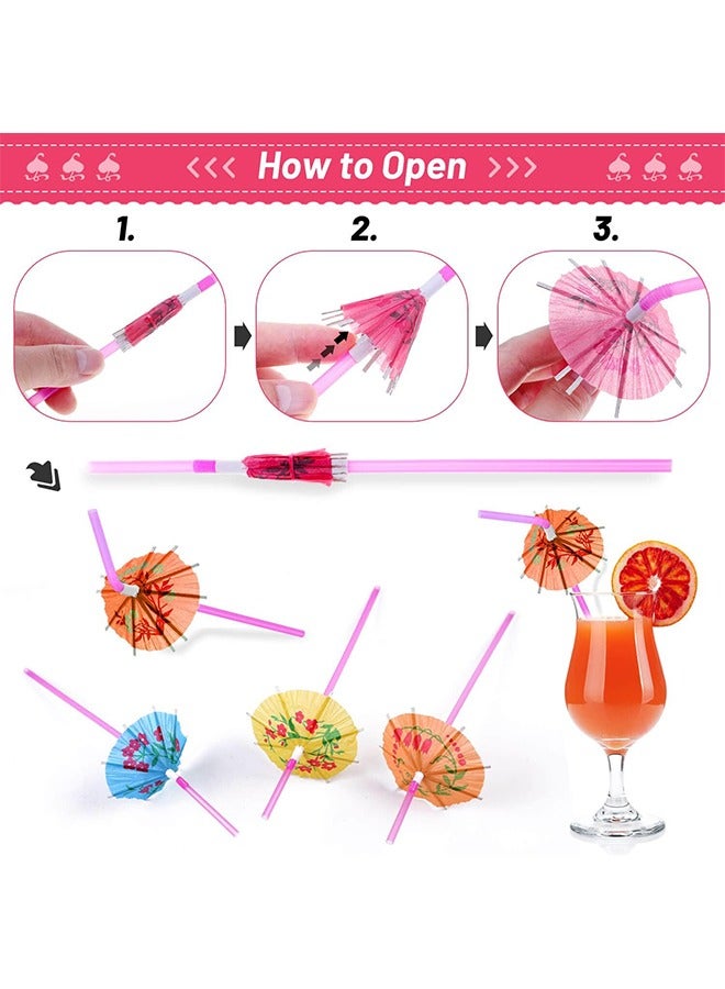 50 Pcs Hawaiian Party Straws, Umbrella Drinking Straws, Multicolored Tropical Fancy Mini Paper Umbrella DrinkDisposable Bendable Drinking Straws for Island Themed Party, Kitchen Supplies, Restaurants